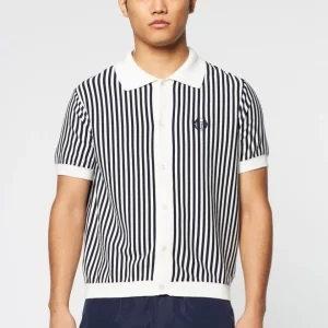 Discount Abramo Knit Polo- Pearled Ivory/ Maritime Blue Knitwear