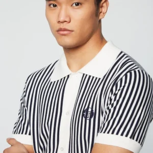 Discount Abramo Knit Polo- Pearled Ivory/ Maritime Blue Knitwear