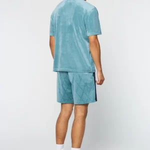 New Debossed Damarindo Velour T-Shirt- Larkspur T-Shirts