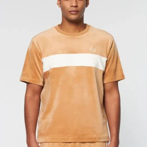 Clearance Debossed Damarindo Velour T-Shirt- Meerkat Velour