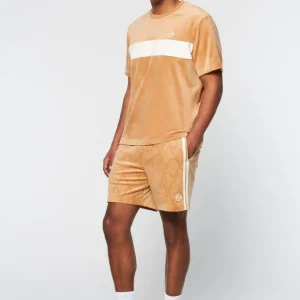 Clearance Debossed Damarindo Velour T-Shirt- Meerkat Velour