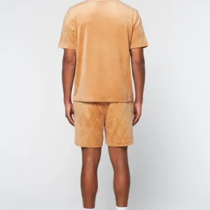 Clearance Debossed Damarindo Velour T-Shirt- Meerkat Velour