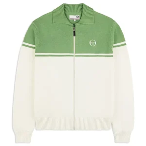 Best Donato Knit Track Jacket- Gardenia/ Jade Green Knitwear