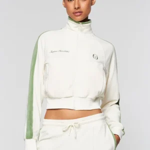 Shop Miss Carlotta Velour Track Jacket- Gardenia Tracksuits