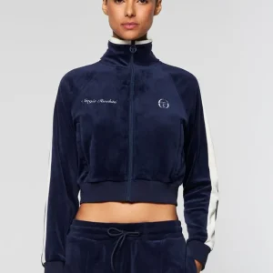 Hot Miss Carlotta Velour Track Jacket- Maritime Blue Velour