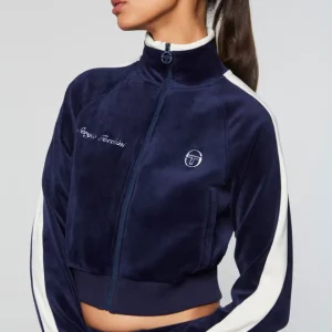 Hot Miss Carlotta Velour Track Jacket- Maritime Blue Velour