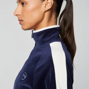 Hot Miss Carlotta Velour Track Jacket- Maritime Blue Velour