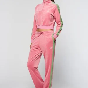 Store Miss Carlotta Velour Track Pant- Wild Rose Velour