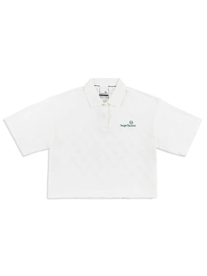 monogram_jacquard_cropped_polo_gardenia_0-1.webp Best Sale Monogram Jacquard Cropped Polo- Gardenia Tops And Sports Bras