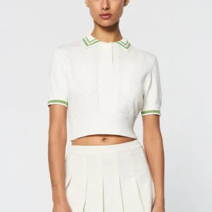 Cheap Perla Knit Cropped Polo- Gardenia For The Court