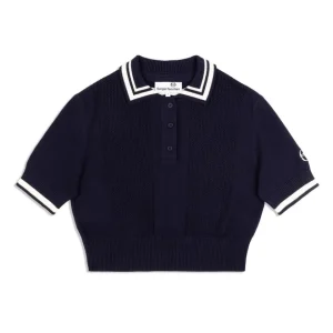 Sale Perla Knit Cropped Polo- Maritime Blue Tops And Sports Bras