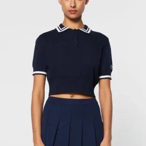 Outlet Perla Knit Cropped Polo- Maritime Blue For The Court