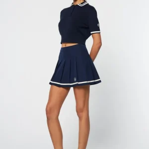 Sale Perla Knit Cropped Polo- Maritime Blue Tops And Sports Bras