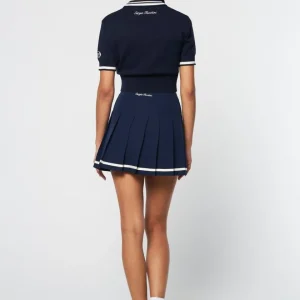 Sale Perla Knit Cropped Polo- Maritime Blue Tops And Sports Bras