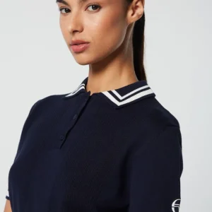 Sale Perla Knit Cropped Polo- Maritime Blue Tops And Sports Bras