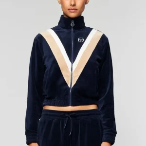 Best Sara Velour Track Jacket- Maritime Blue Velour