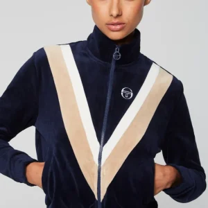 Best Sara Velour Track Jacket- Maritime Blue Velour