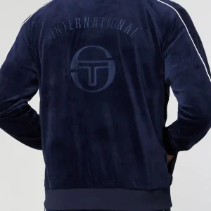 Fashion Sovana Velour Track Jacket- Maritime Blue Velour